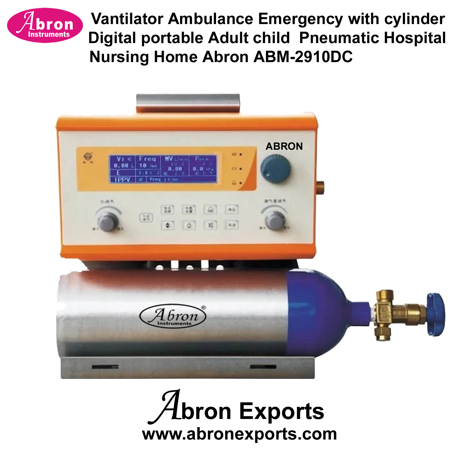 Vantilator Ambulance Emergency with Cylinder Digital Portable Adult Child Pneumatic Hospital Nursing Home Abron ABM-2910DC 